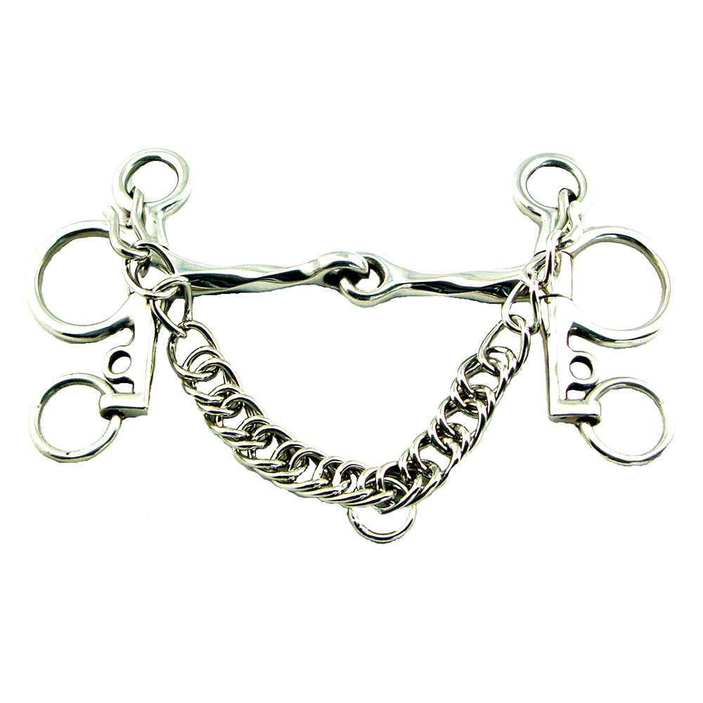 Pelham Stainless Steel Slow Twisted Mouth 5" Bit with 4" Cheeks and Curb Chain