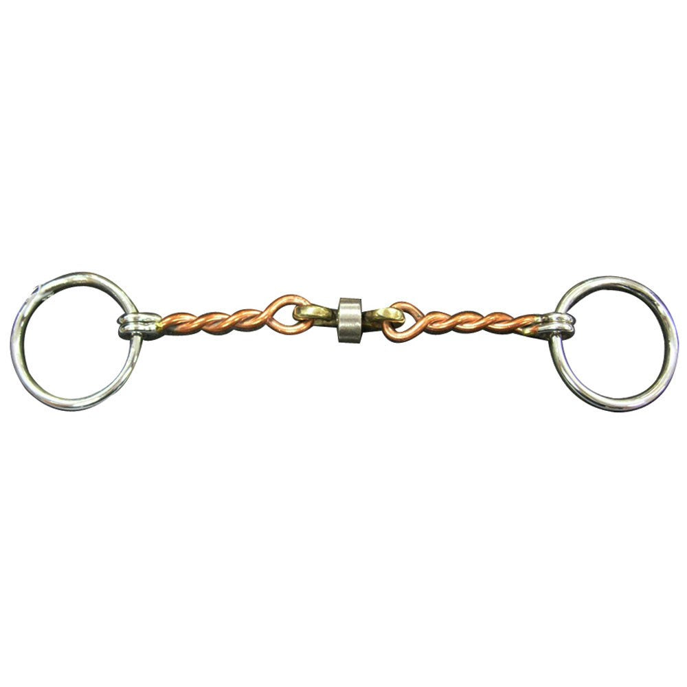 Twisted Wire with Link and Roller Snaffle Bit 5" with 1-1/2" Rings