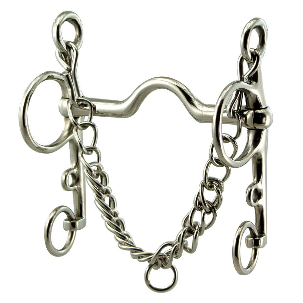 Pelham Medium Port Stainless Steel 5" Bit with 6"Cheeks with Curb Chain & Hooks