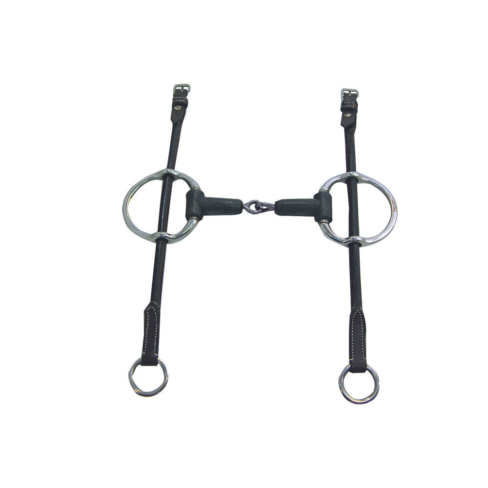 Jointed Rubber Mouth Gag Bit with Leather Cheeks