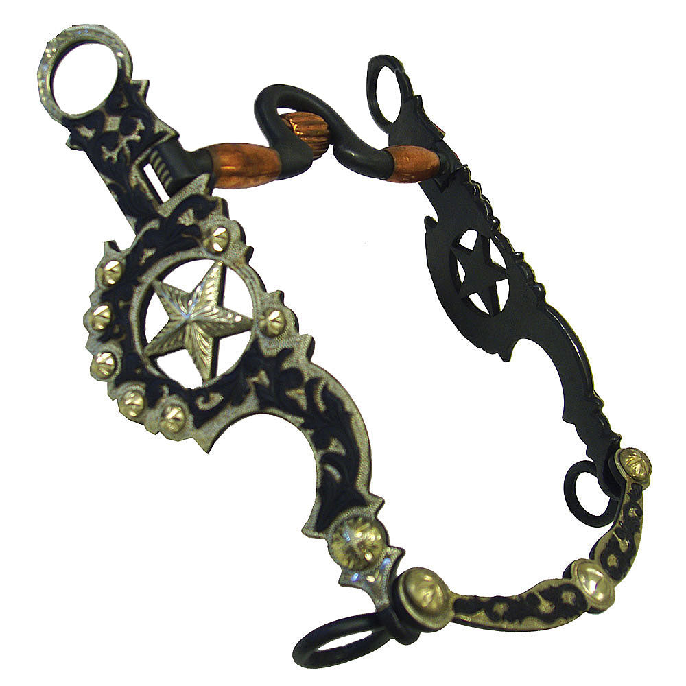 Engraved C-Port with 3 Copper Rollers Curb Bit 5" with 8" Shanks