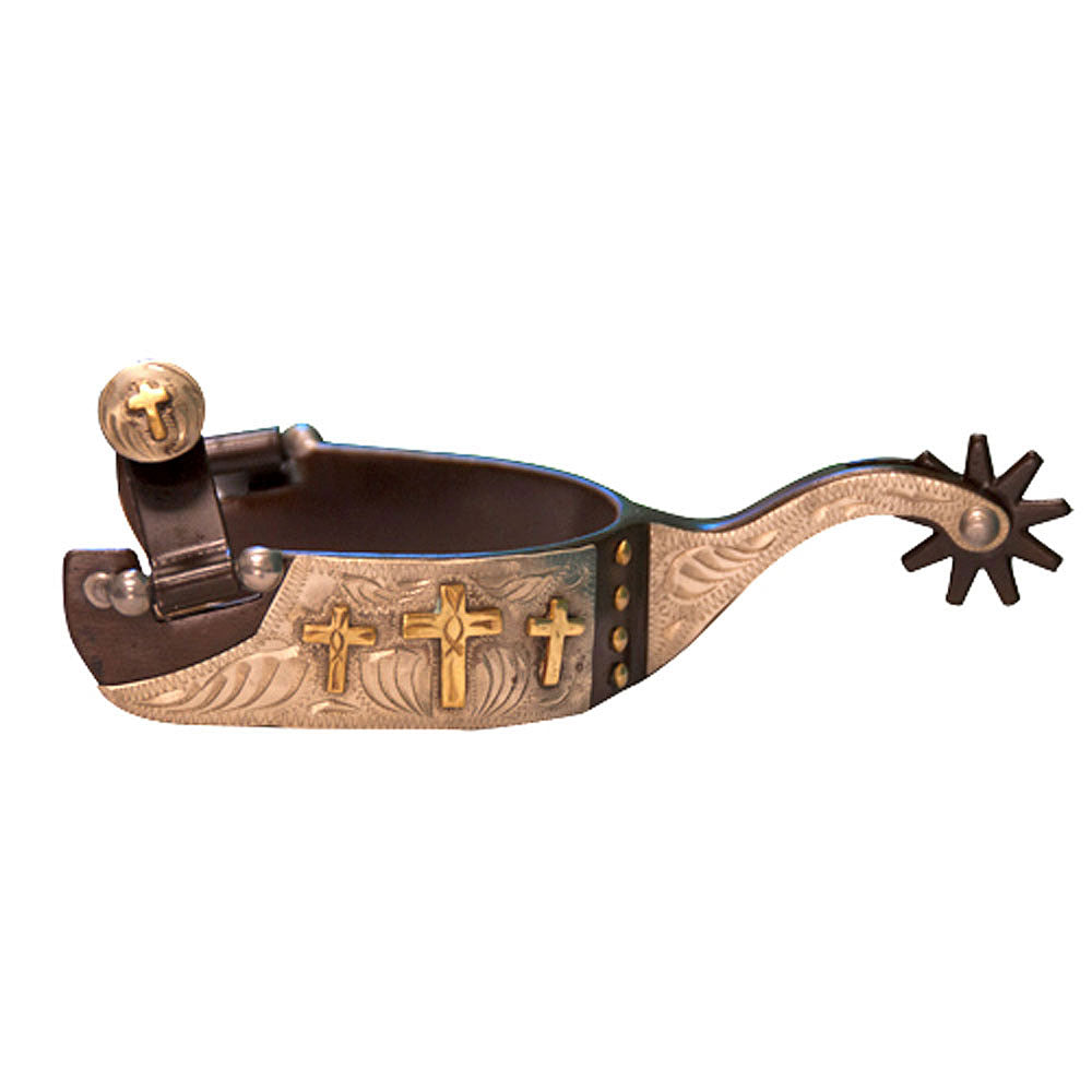 Western Show Spurs with Engraved Crosses