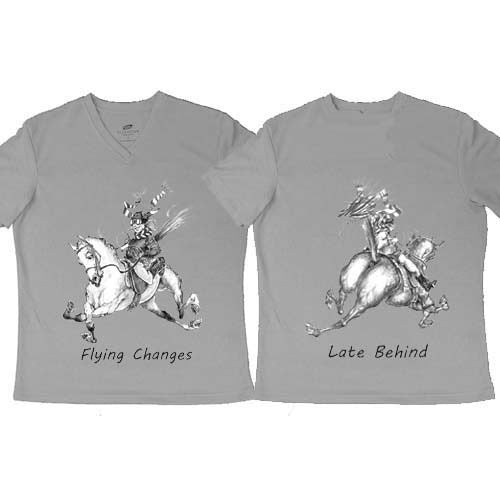 Jude Too Comical Horse "Flying Lead Changes" V Neck T-Shirt