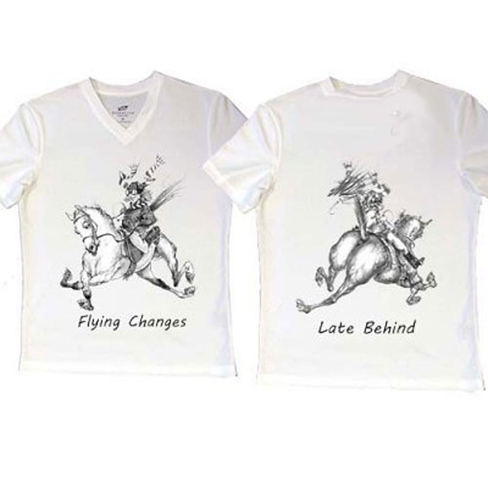 Jude Too Comical Horse "Flying Lead Changes" V Neck T-Shirt