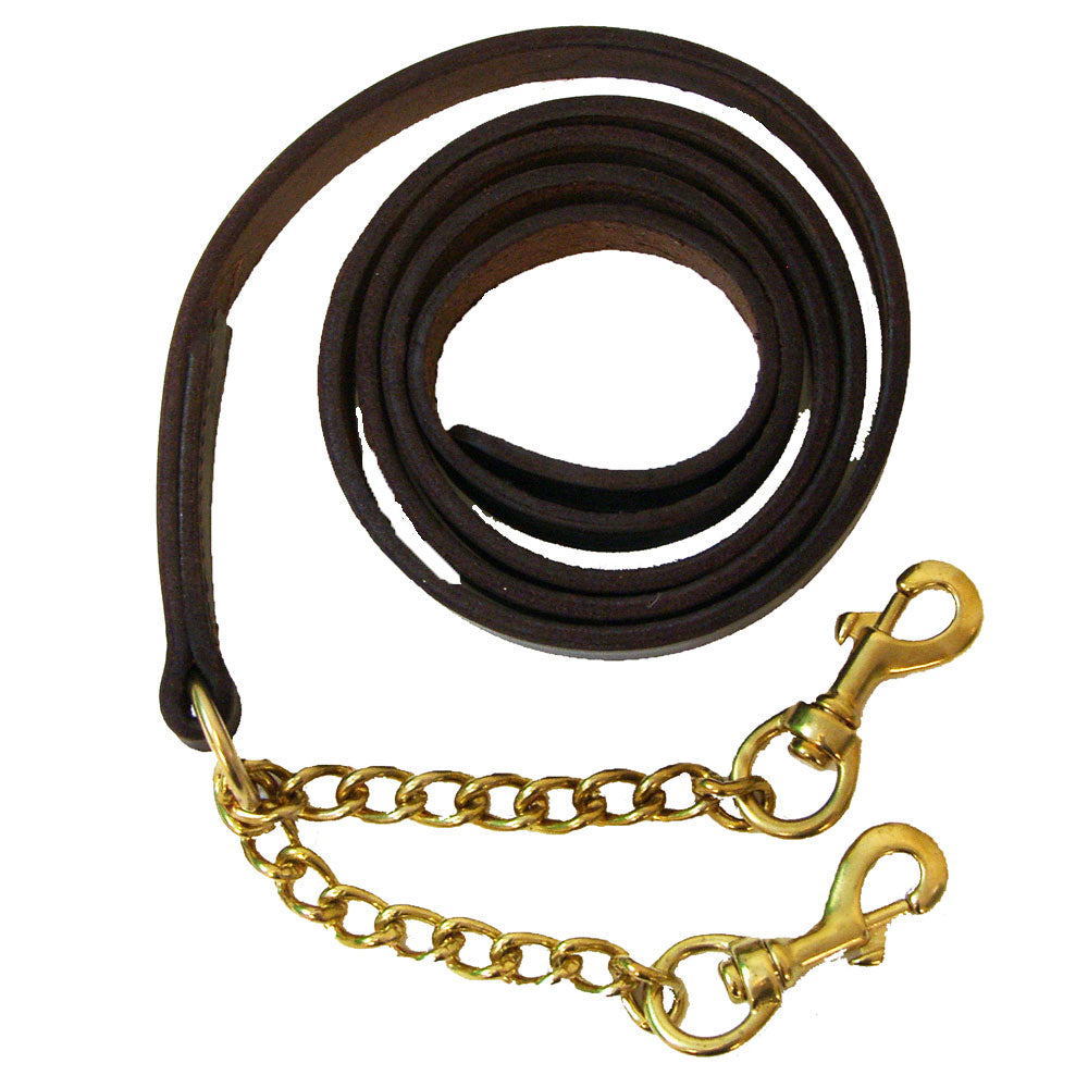 1" x 7' Leather Lead with 8" Solid Brass Newmarket Chain