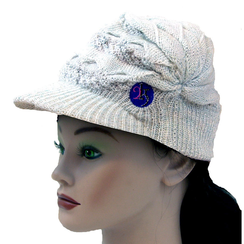 2KGrey Ladies Metallic Knit Hat - White