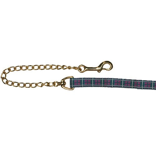 Nylon Plaid Lead with Padded Handle and 20" Brass Plated Chain