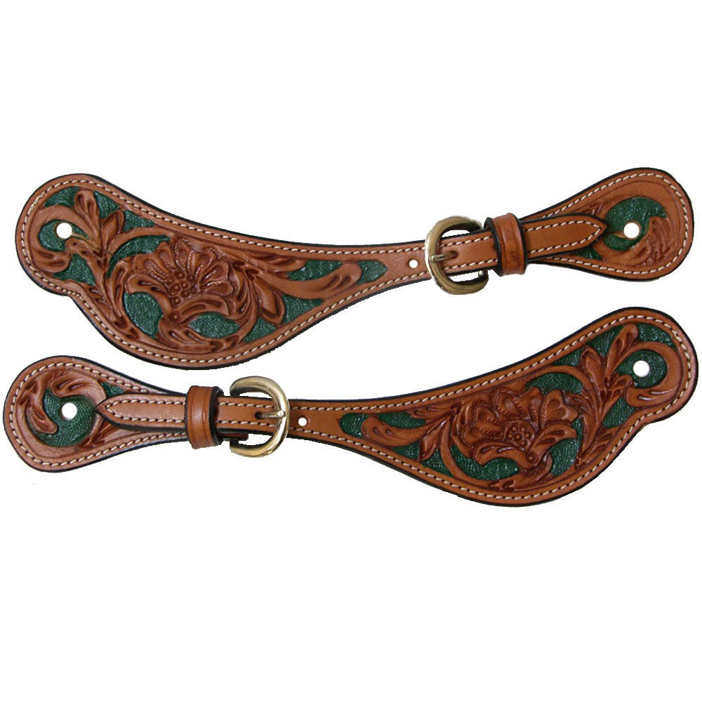 Western Two-Tone Floral Stamped Spur Strap