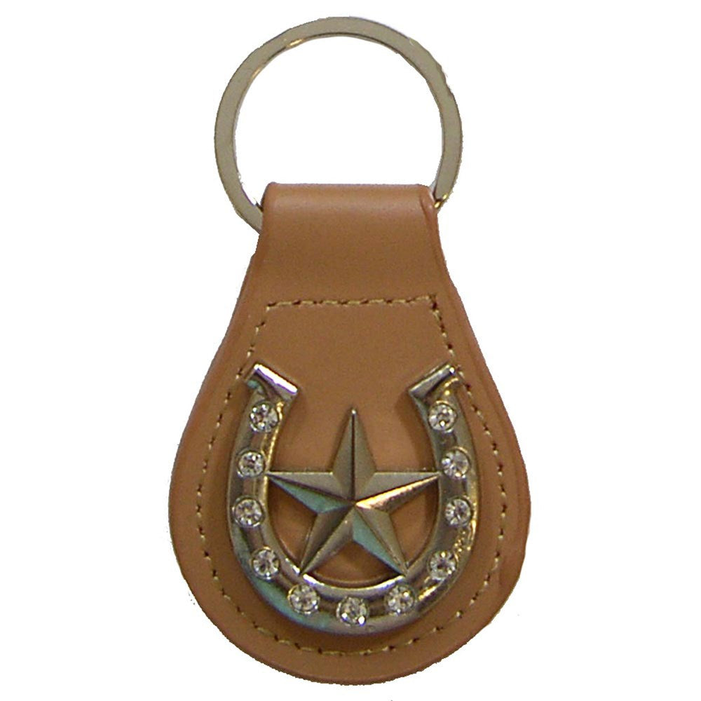 Star In Horseshoe with Clear Stones Leather Key Fob