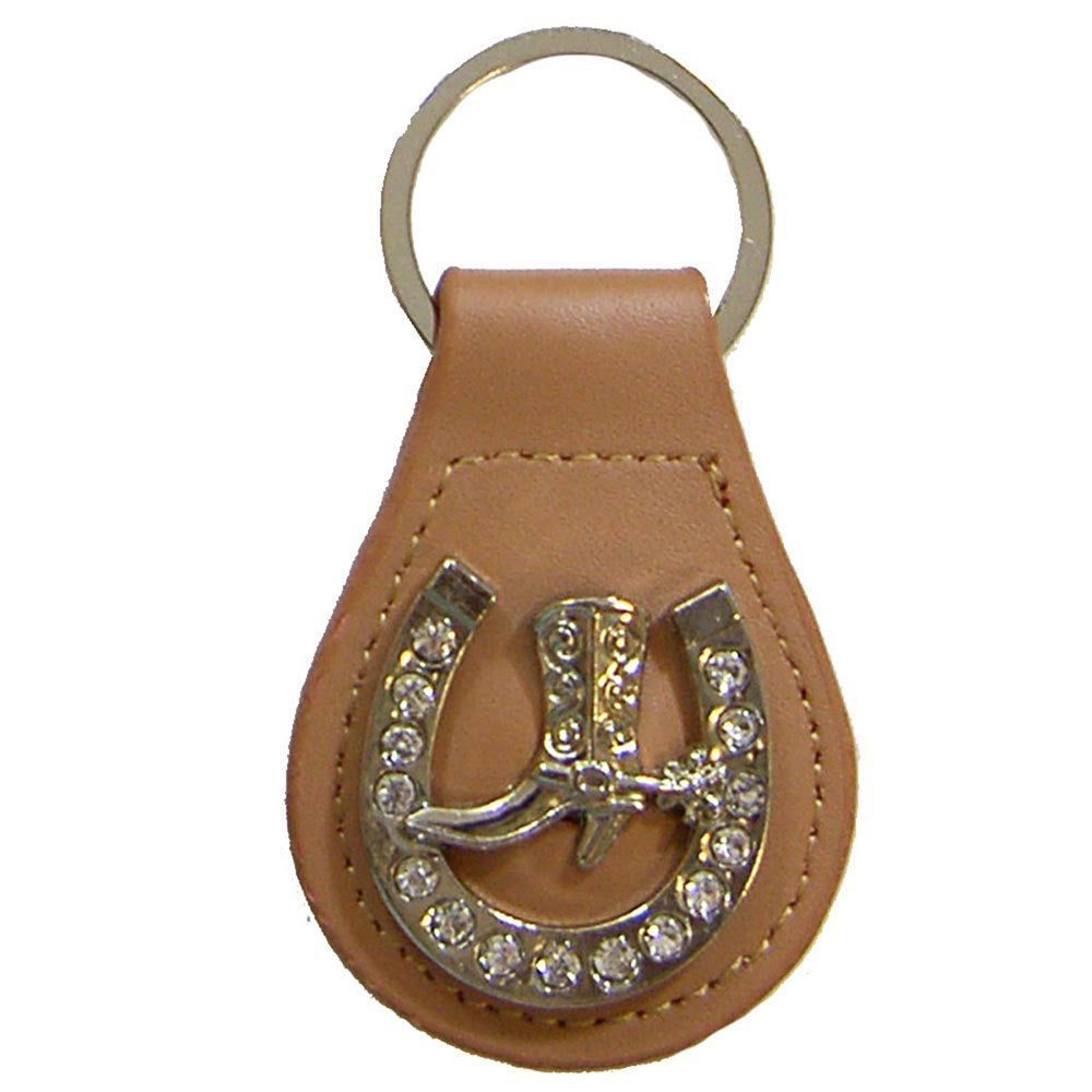 Western Boot/Spur In Horseshoe with Clear Stones Leather Key Fob