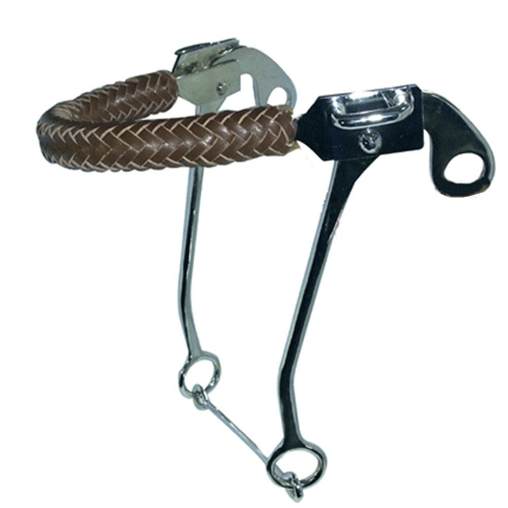 Braided Leather Hackamore with Copper Shank Bit 9"
