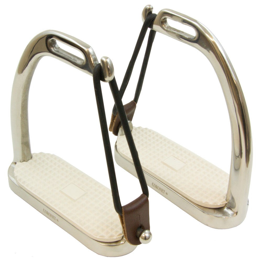 Coronet Peacock Safety Stainless Steel Stirrup Irons with Pads & Black Rubber Rings