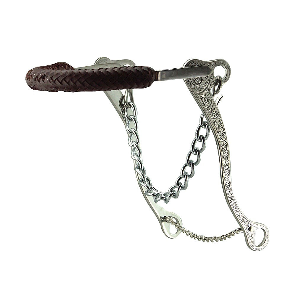 Braided Leather Nose Hackamore with Engraved Shanks