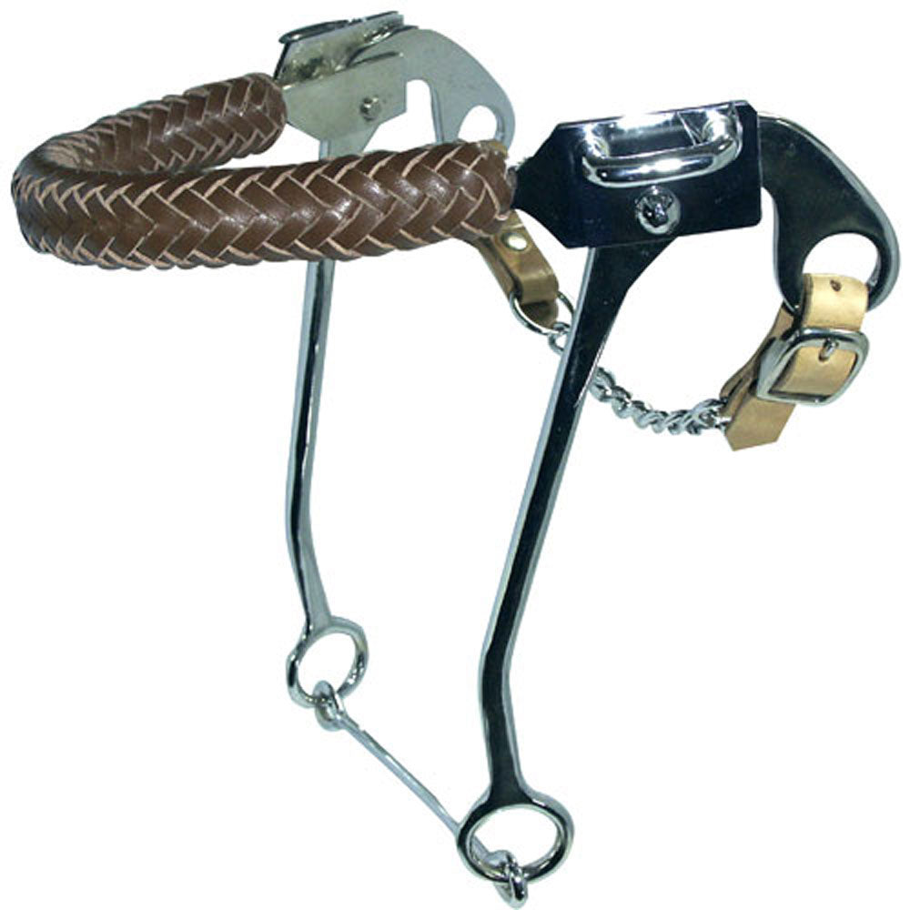 Hackamore Braided Leather Nose Chrome Plate Bit 9" Shanks with Curb