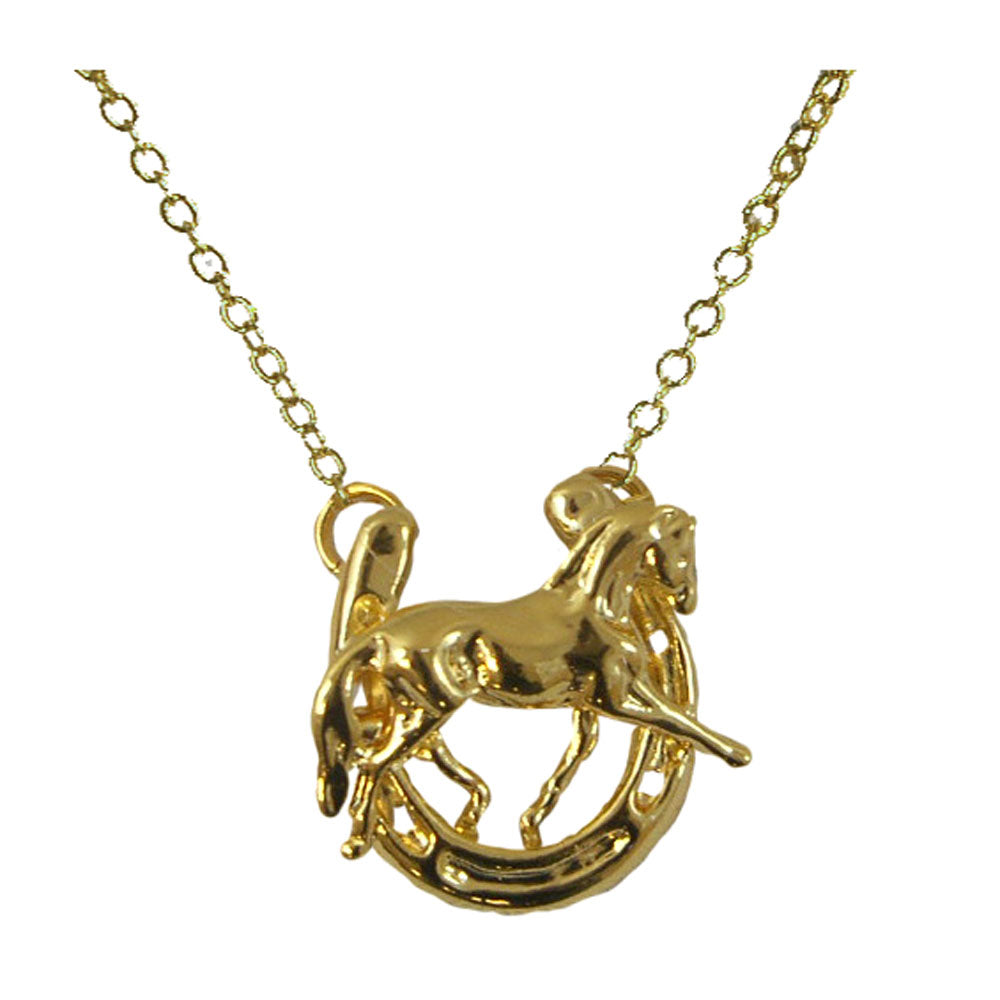 Dressage Horse in Horseshoe Pendant - Gold Plated