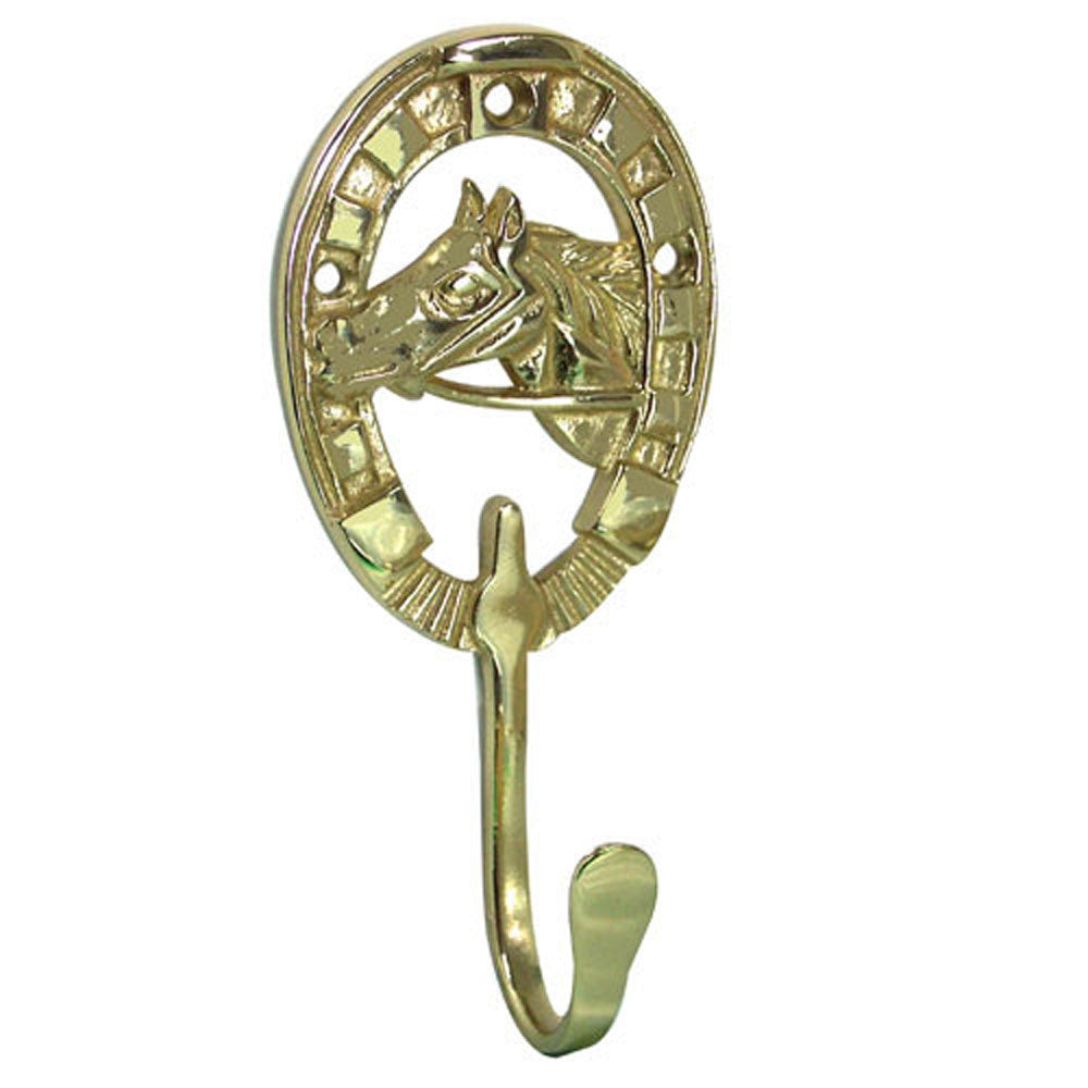 Solid Brass Horse Head in Horseshoe Hook