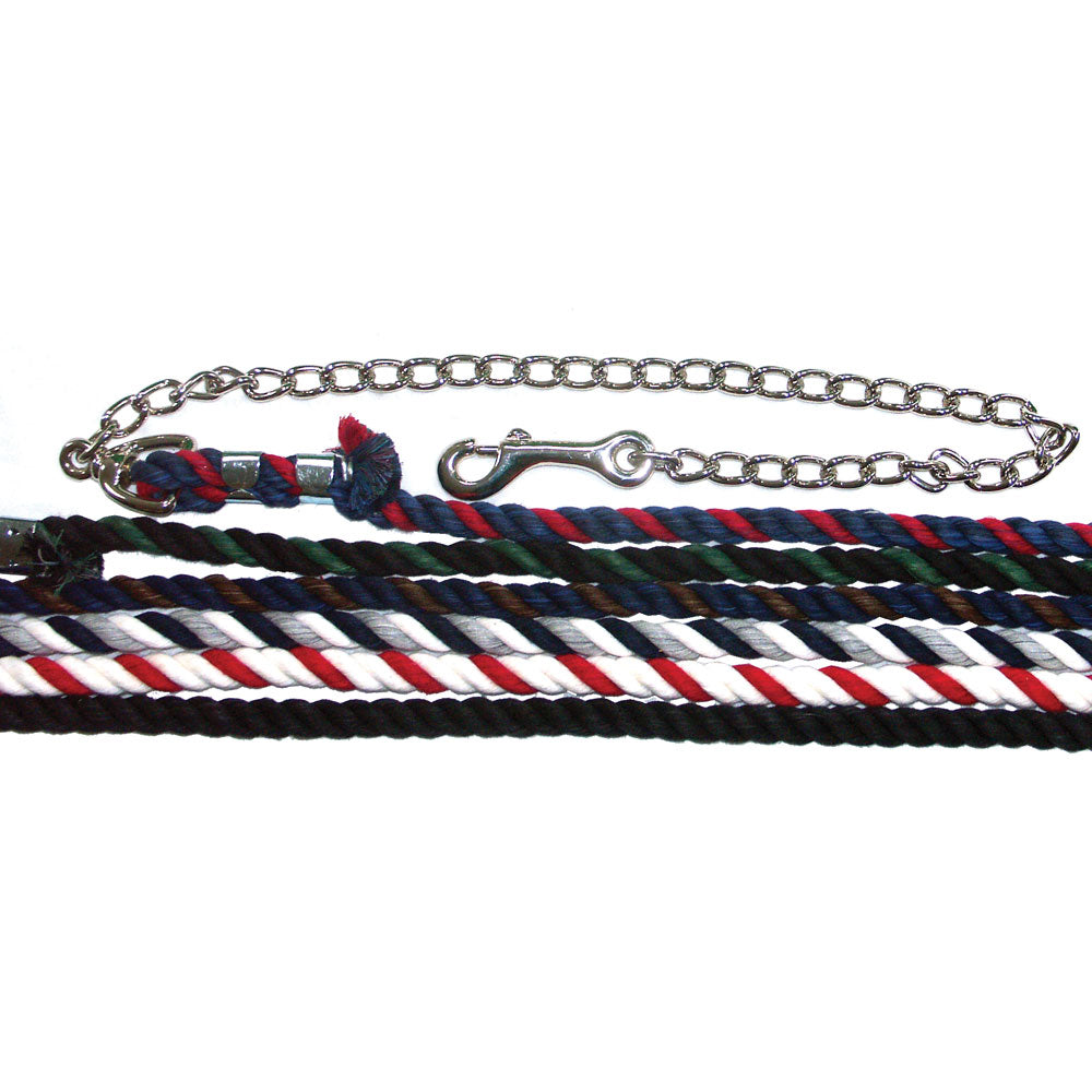 Cotton Lead Rope 6' with Chrome Plate Chain - Assorted