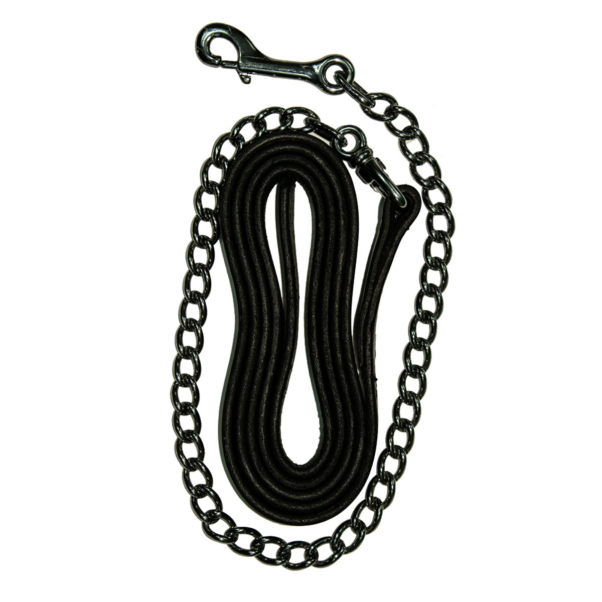 Black Leather Lead with Chrome Plated 30" Chain 1" x 7'