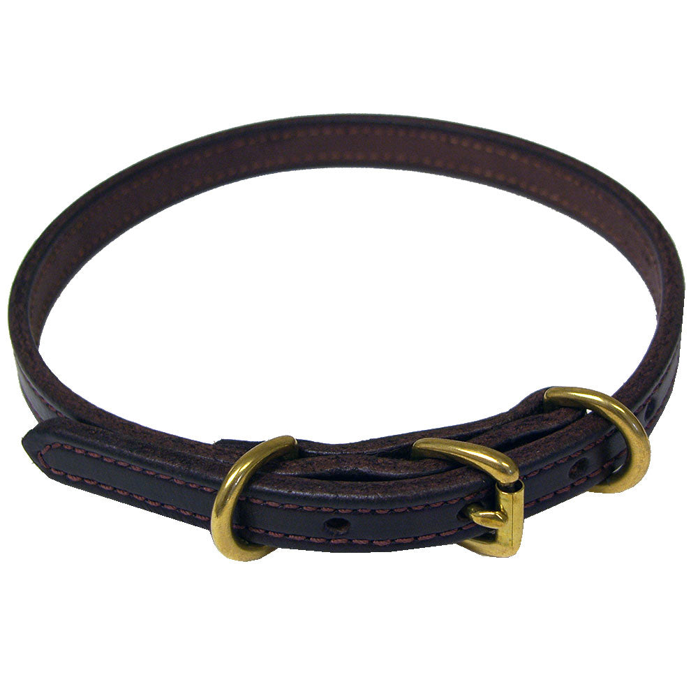 1" Double Stitched Leather Dog Collar with Solid Brass Buckle