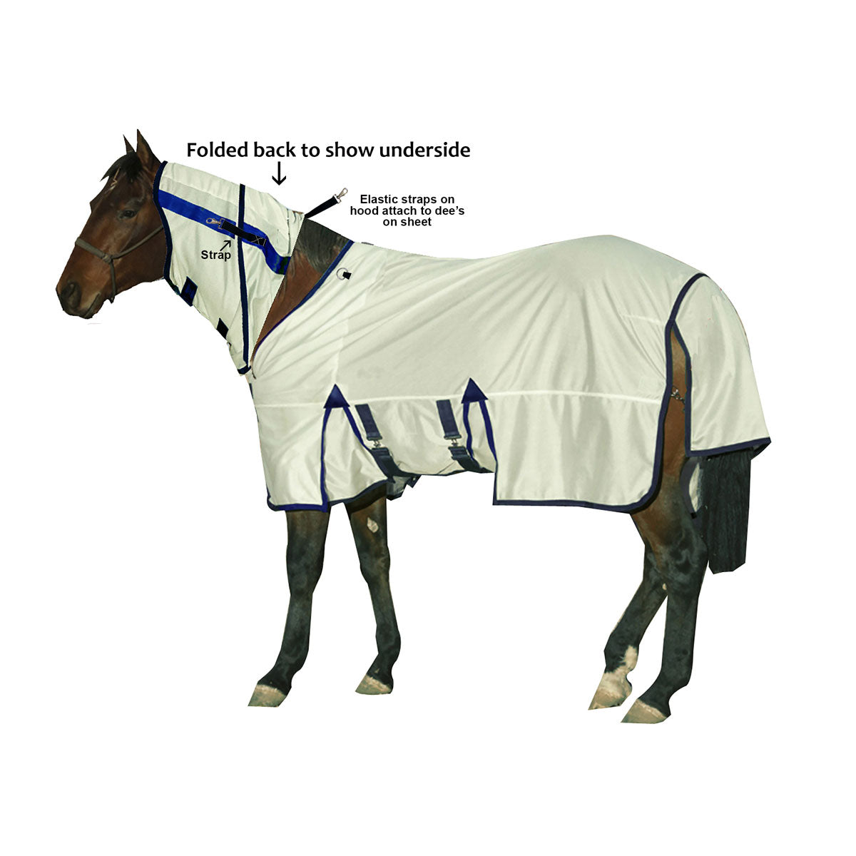 Exselle Fly Bye Fly Sheet with Removable Hood and Repellent - Silver/Navy