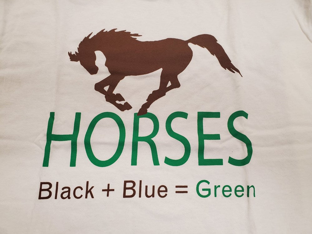 "Horses Black+Blue=Green" Humorous T-Shirt - White