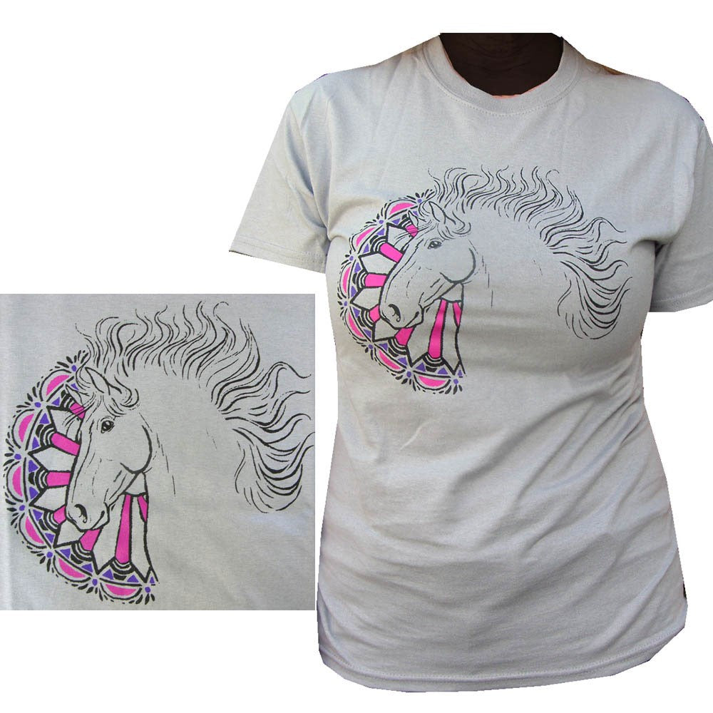 "Carousel Wild Mane Horse Head" Humorous T-Shirt - Grey