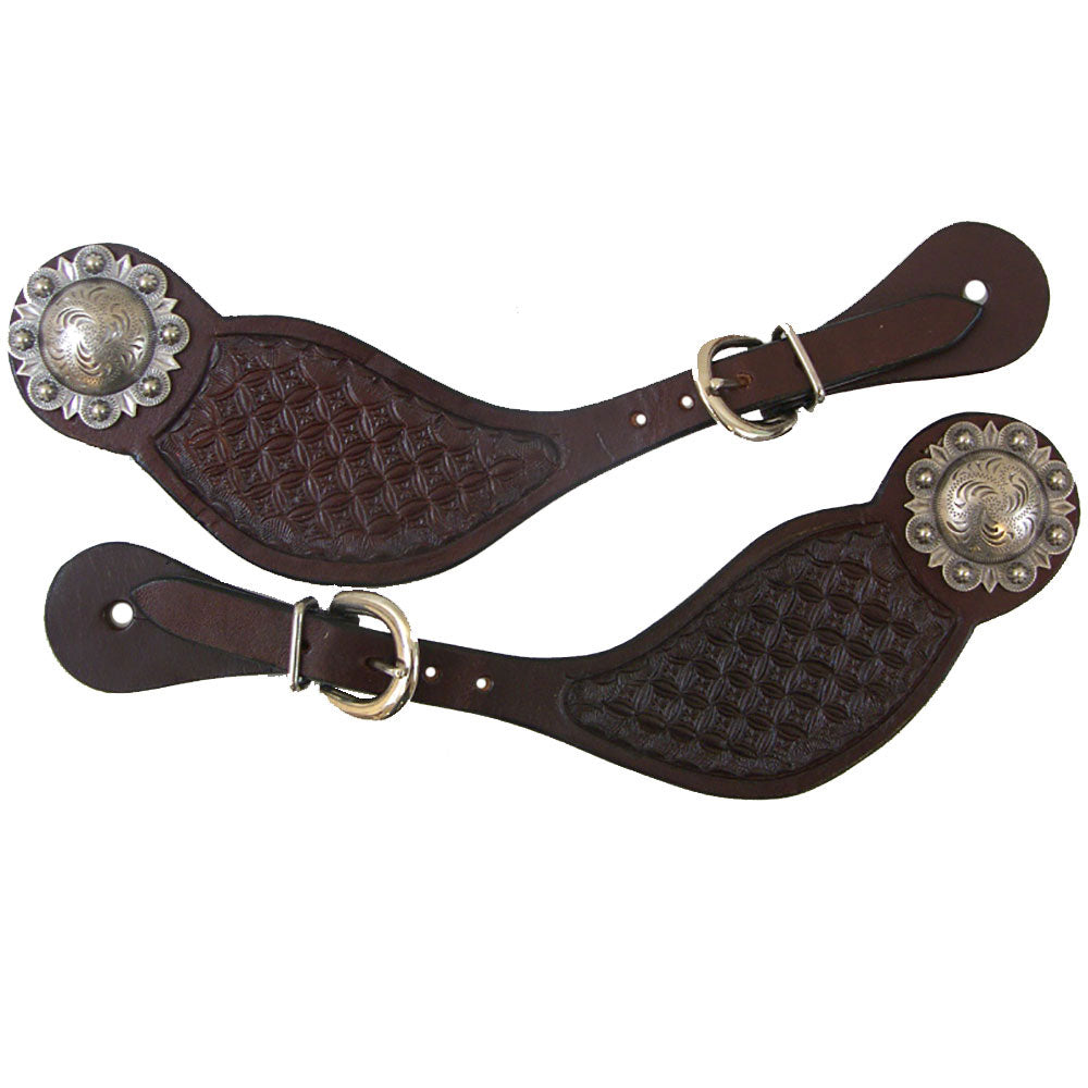 Stamped Teardrop Ladies Spur Straps with Conchos